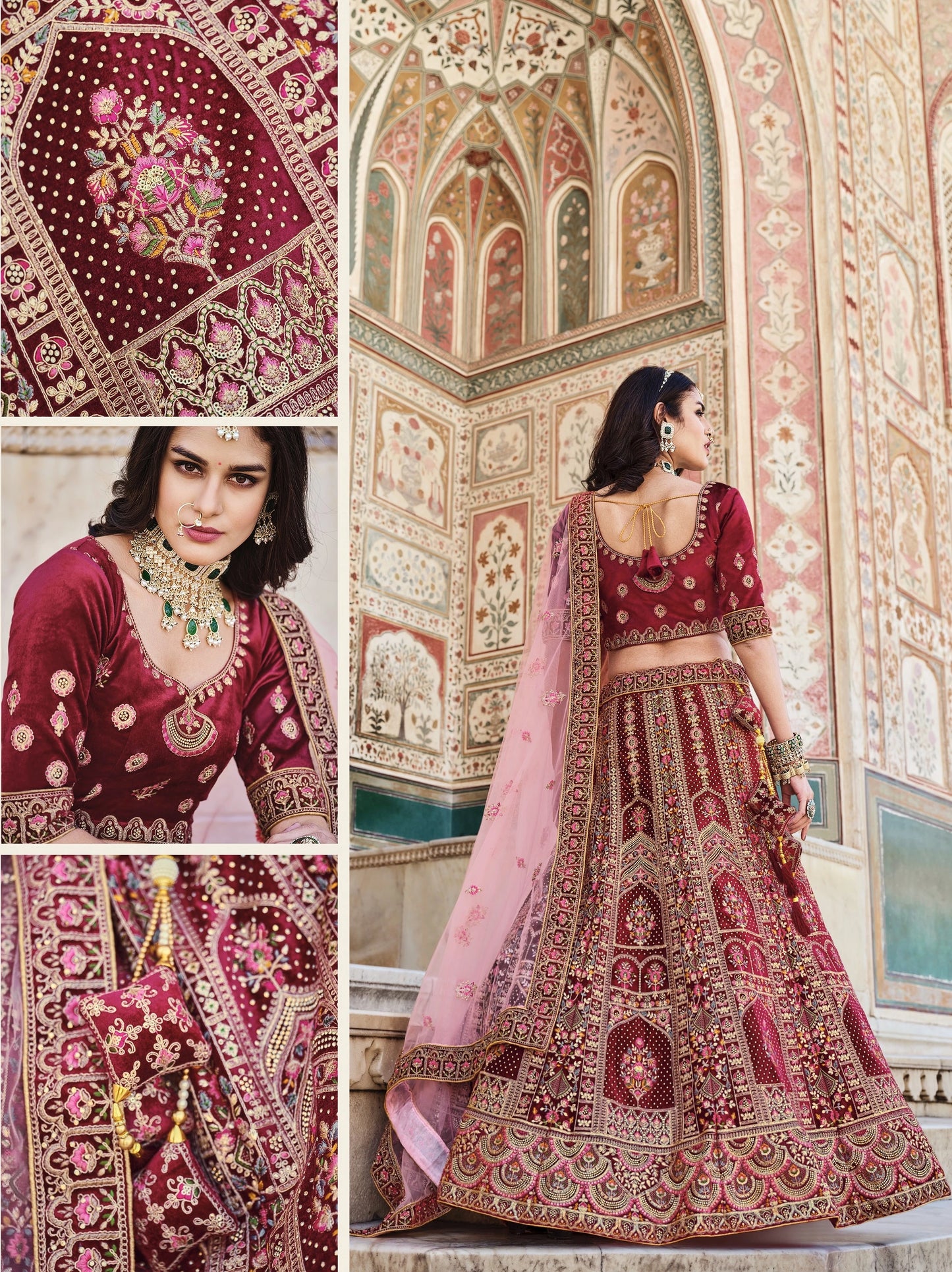Eleganter rosa-grauer Braut-Lehenga mit Zarkan-Stickerei und Pailletten