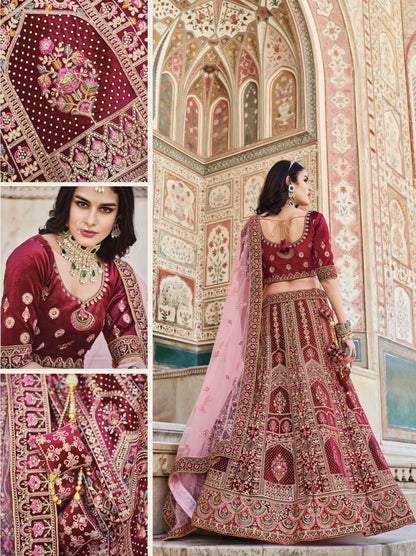 Eleganter rosa-grauer Braut-Lehenga mit Zarkan-Stickerei und Pailletten