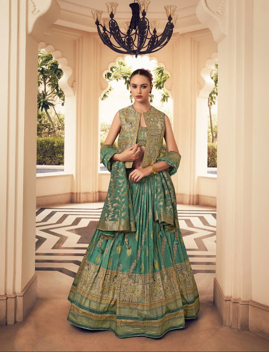 Eleganter rosa-grauer Braut-Lehenga mit Zarkan-Stickerei und Pailletten