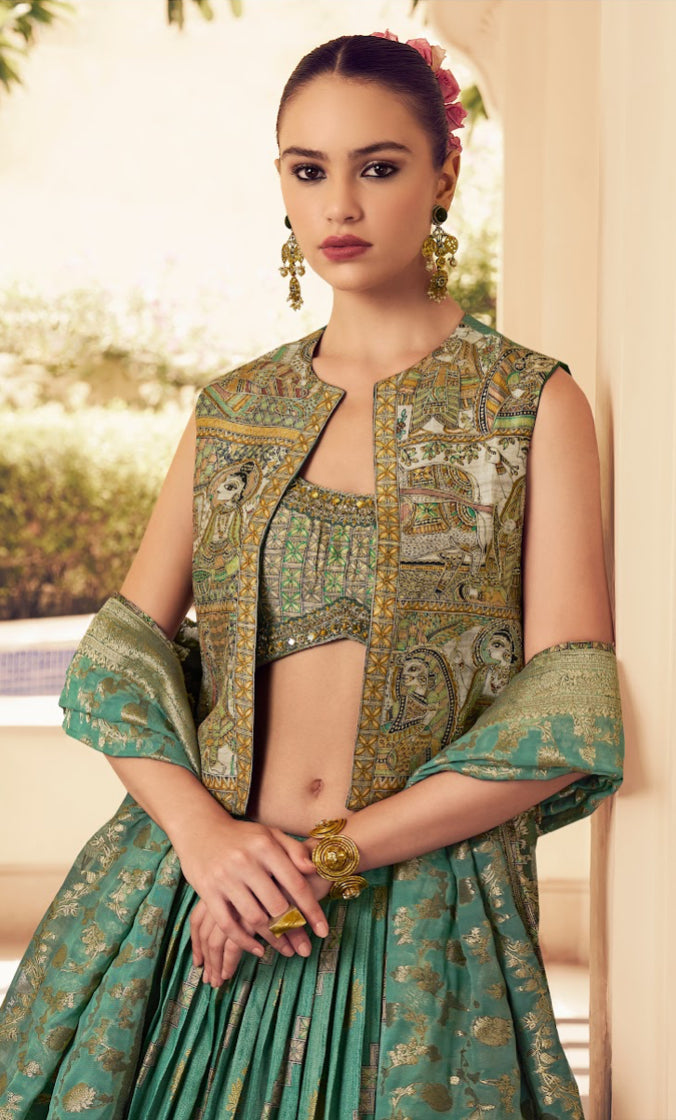 Eleganter rosa-grauer Braut-Lehenga mit Zarkan-Stickerei und Pailletten