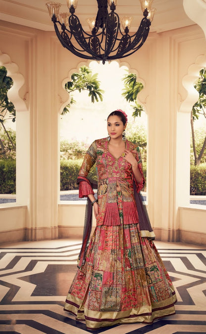 Eleganter rosa-grauer Braut-Lehenga mit Zarkan-Stickerei und Pailletten