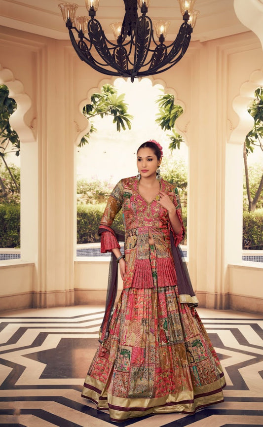 Eleganter rosa-grauer Braut-Lehenga mit Zarkan-Stickerei und Pailletten