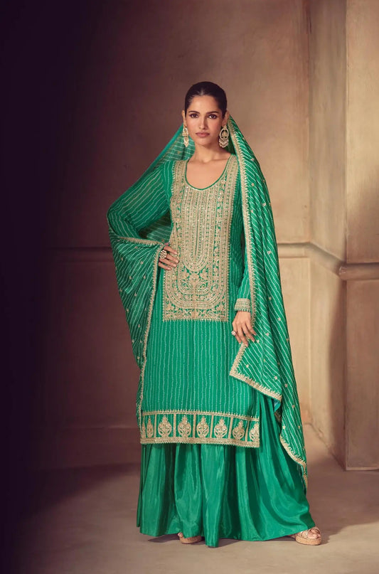 Berry-purple red Sharara set with cord embroidery, sequins and riveted beads
