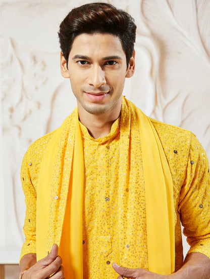 Kurta Pantalon Patiala Jaune Vif en Georgette avec Dupatta COLLECTION YUVRAJ
