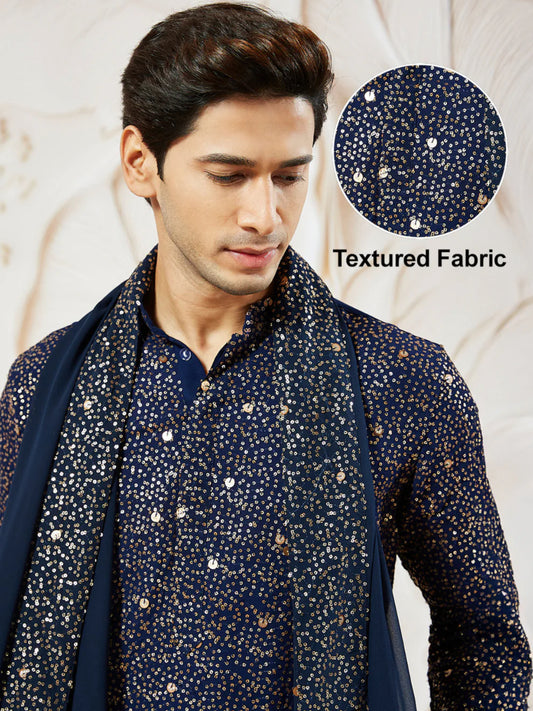 Kurta Pantalon Patiala Bleu Marine en Georgette avec Dupatta COLLECTION YUVRAJ