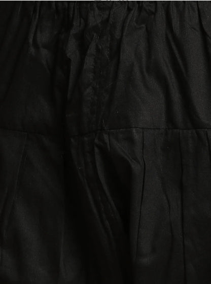 Kurta Pantalon Style Patiala Noir Intense et Argenté en Georgette avec Travail de Miroirs