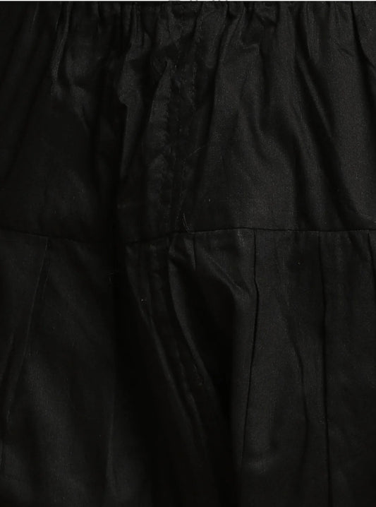 Kurta Pantalon Style Patiala Noir Intense et Argenté en Georgette avec Travail de Miroirs