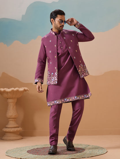 Ensemble Kurta Homme avec Veste Jacket violet foncé COLLECTION JEET