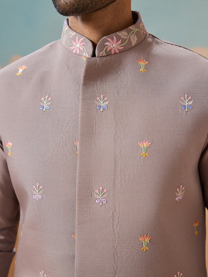 Ensemble Kurta Homme avec Veste Jacket Marron Taupe Clair COLLECTION JEET