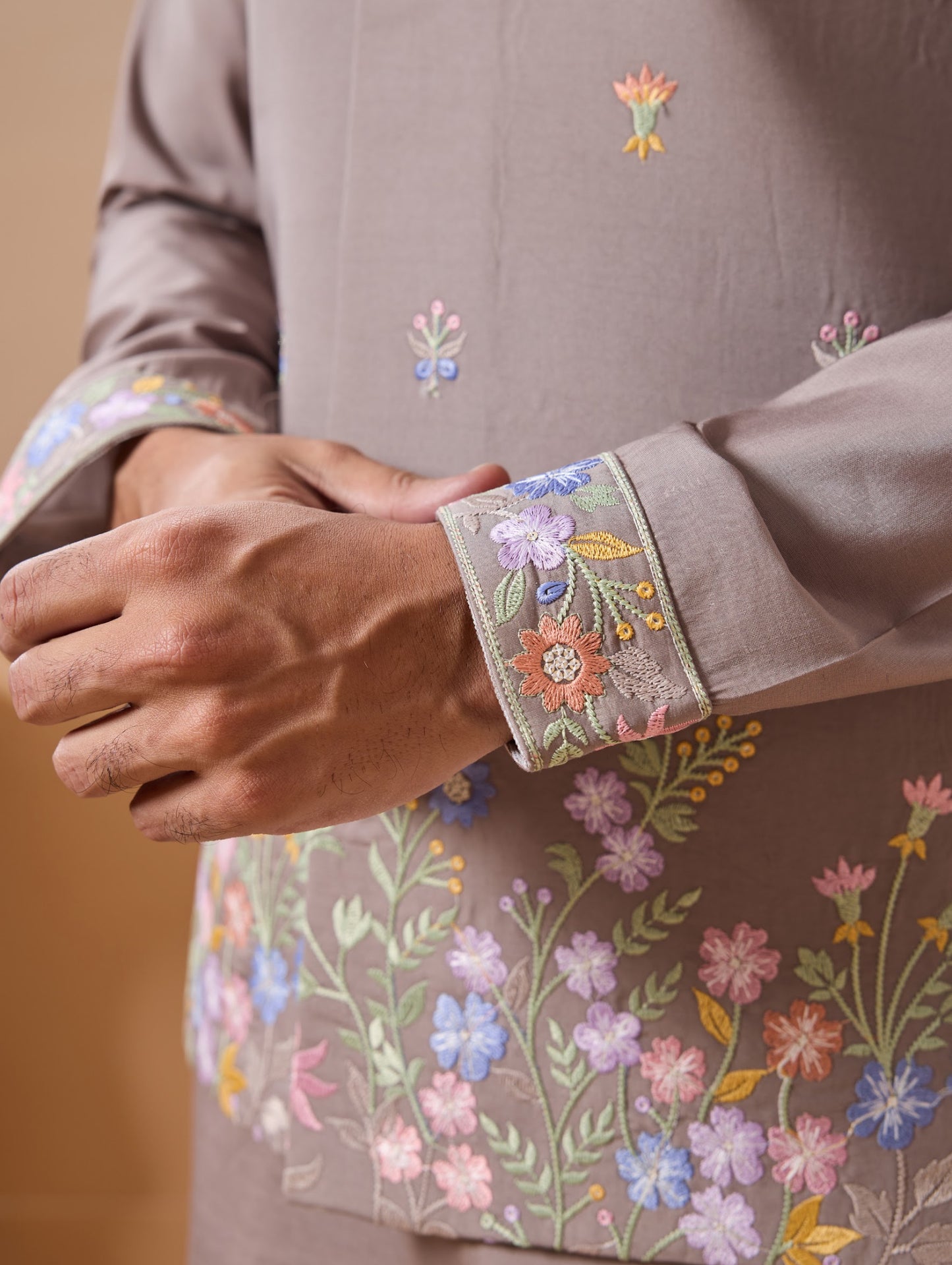 Ensemble Kurta Homme avec Veste Jacket Marron Taupe Clair COLLECTION JEET