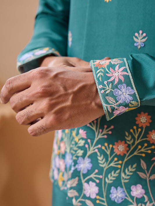 Ensemble Kurta Homme avec Veste Jacket Bleu Lagon COLLECTION JEET