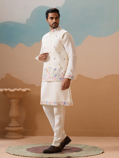 Ensemble Kurta Homme avec Veste Jacket Blanc COLLECTION JEET