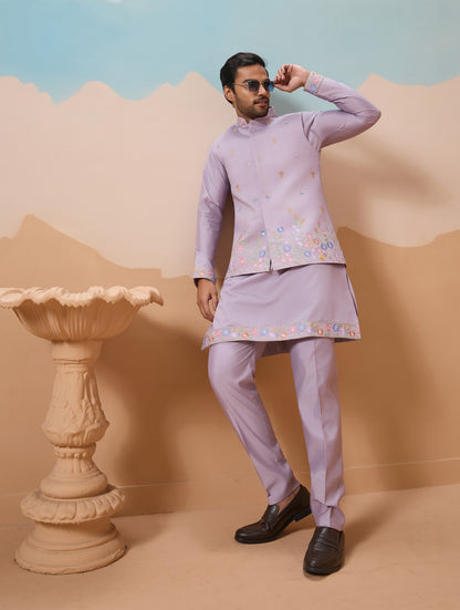 Ensemble Kurta Homme avec Veste Jacket Violet Lavande COLLECTION JEET