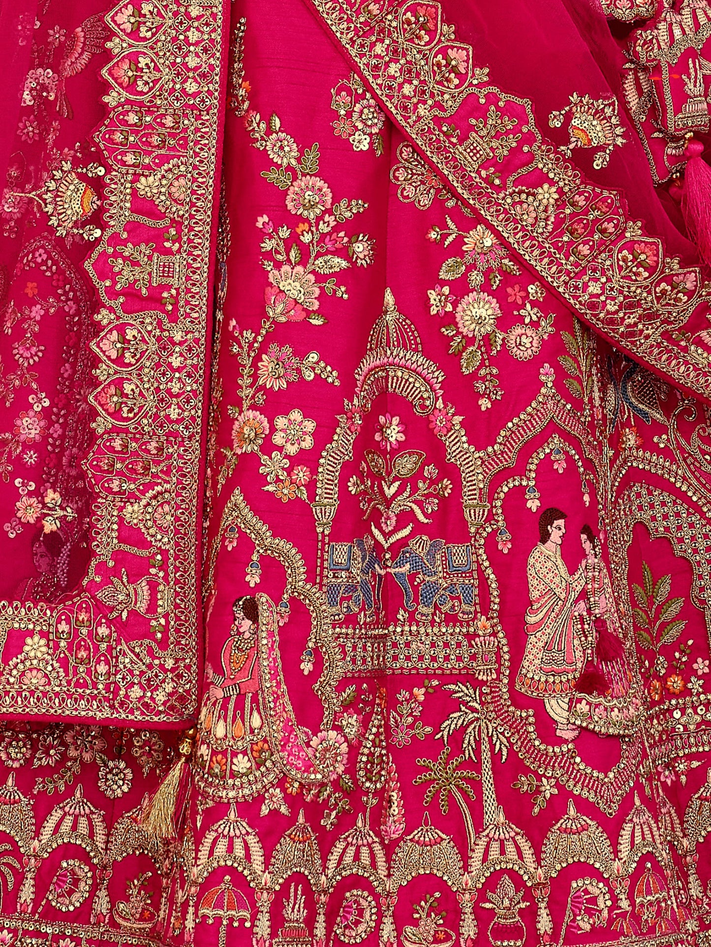 Lehenga de mariée rose rouge ANEET avec détails de broderies dorées