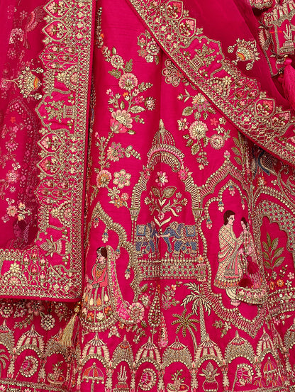 Lehenga de mariée rose rouge ANEET avec détails de broderies dorées