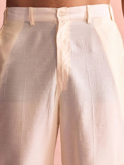 Ensemble Homme Sherwani blanc crème en georgette orné de sequins avec pantalon crème