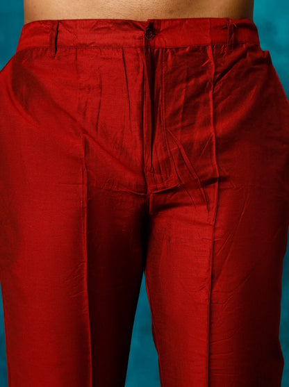 Ensemble Homme 3 pièces Sherwani rouge bordeaux floral de fête en jacquard brodé avec pantalon bordeaux