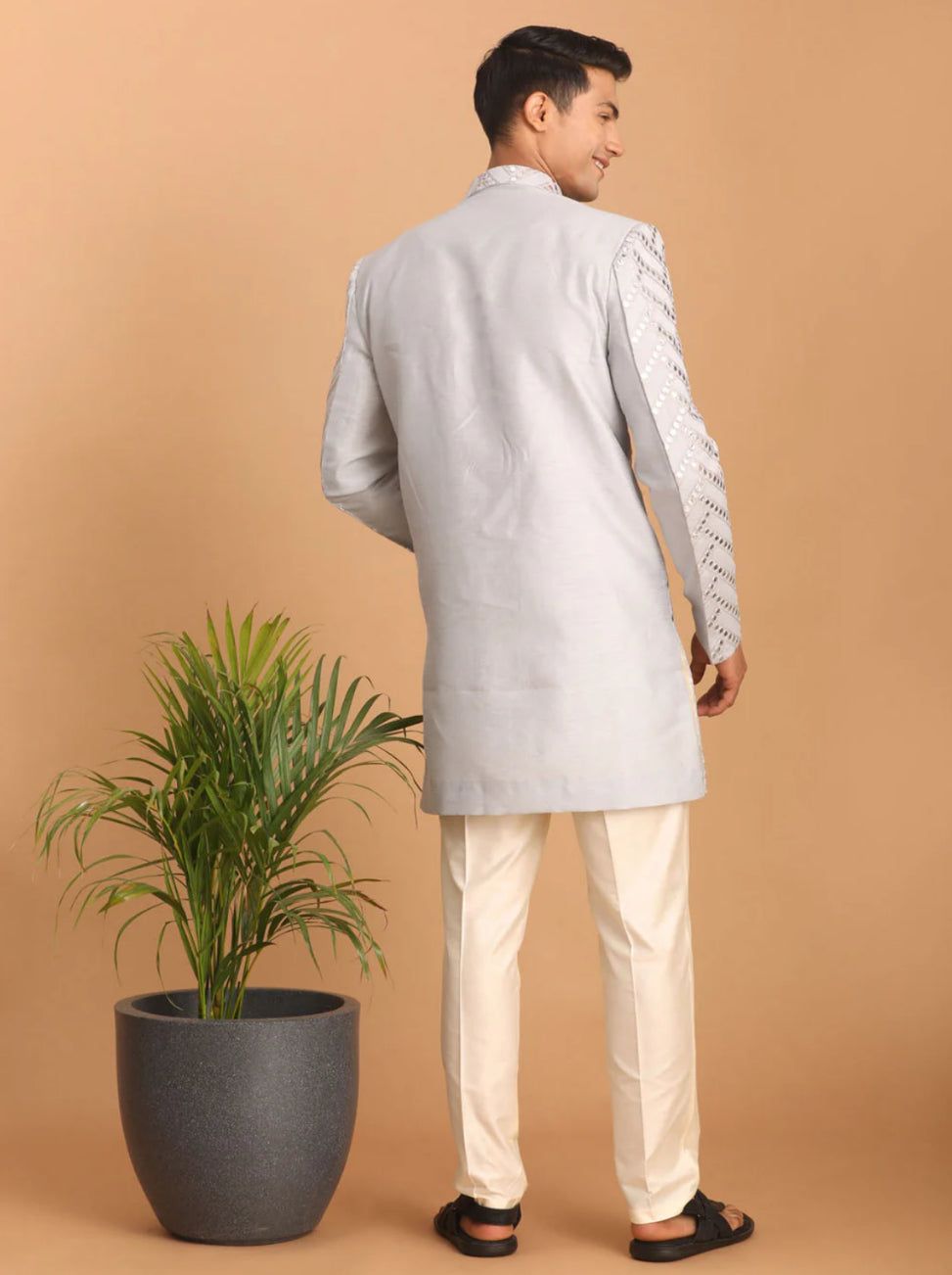 Ensemble Homme Kurta scintillant à motif bleu clair avec pantalon uni
