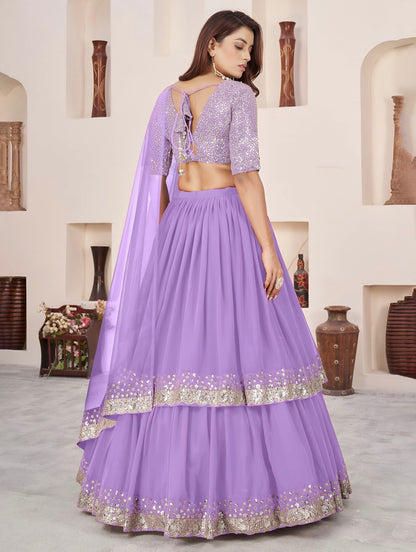 Lehenga violet lavande de fête en georgette et broderies travaillées COLLECTION ANJALI