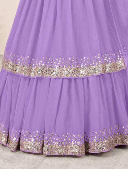 Lehenga violet lavande de fête en georgette et broderies travaillées COLLECTION ANJALI