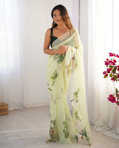 Red sari in handwoven Brasso satin silk with floral motifs