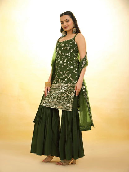 Salwar Suit en Georgette Vert Rangoon