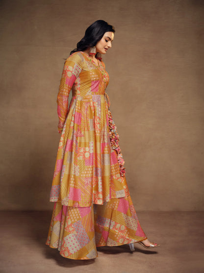 Ensemble salwar imprimé jaune moutarde épuré et moderne