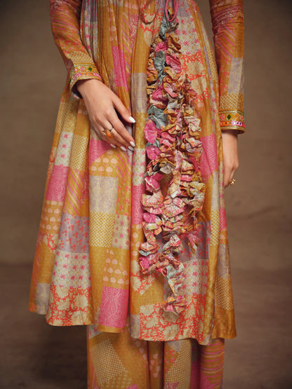 Ensemble salwar imprimé jaune moutarde épuré et moderne