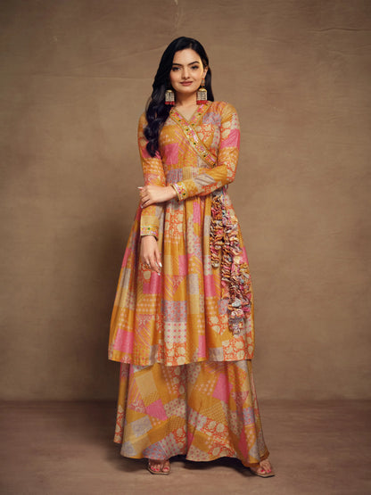 Ensemble salwar imprimé jaune moutarde épuré et moderne