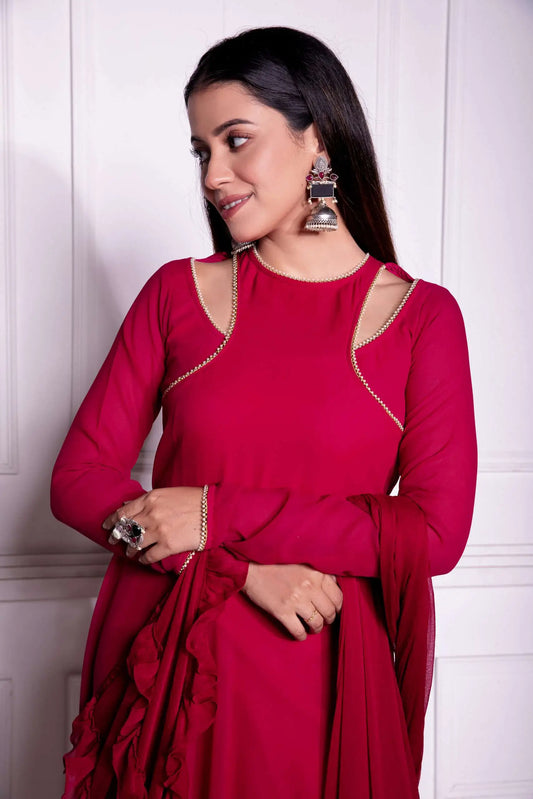 Red Georgette Long Dress with Dupatta