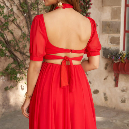 Rotes indo-westliches Georgette-Lehenga-Set