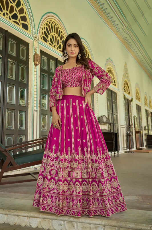 Beige and pale green Tussar silk floral print Indo-Western Lehenga Choli set