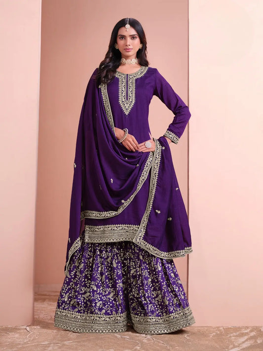 Lila Salwar-Anzug und Sharara-Set für besondere Anlässe