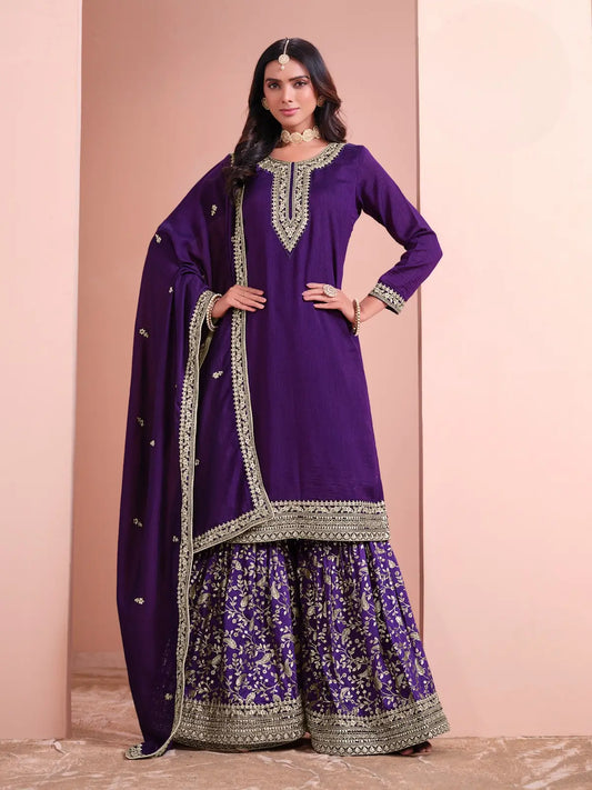 Lila Salwar-Anzug und Sharara-Set für besondere Anlässe