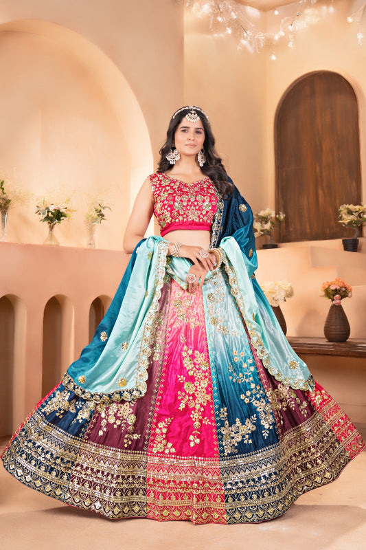 Eleganter rosa-grauer Braut-Lehenga mit Zarkan-Stickerei und Pailletten