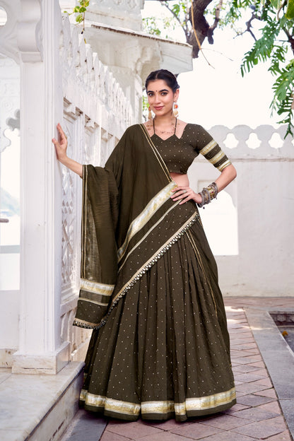 Lehenga de Navratri Chanderi JULLY vert kaki