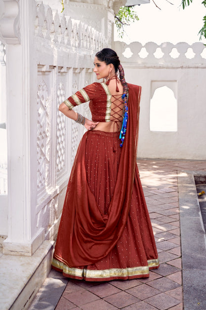 Lehenga de Navratri Chanderi JULLY rouge brique