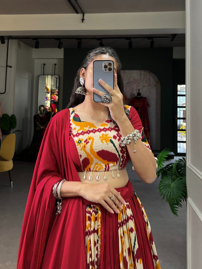 Lehenga de Navratri Gota Patti rouge