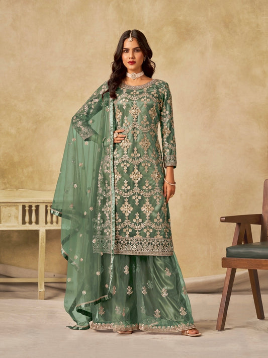 Salwar suit vert menthe en net COLLECTION SIMARAN