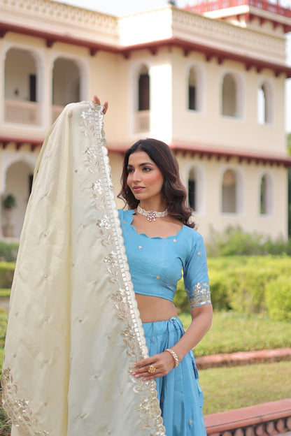 Elegant Pink Grey Bridal Lehenga with Zarkan Embroidery and Sequins