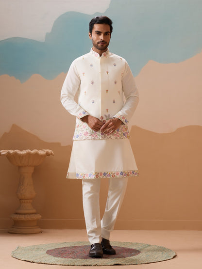 Ensemble Kurta Homme avec Veste Jacket Blanc COLLECTION JEET