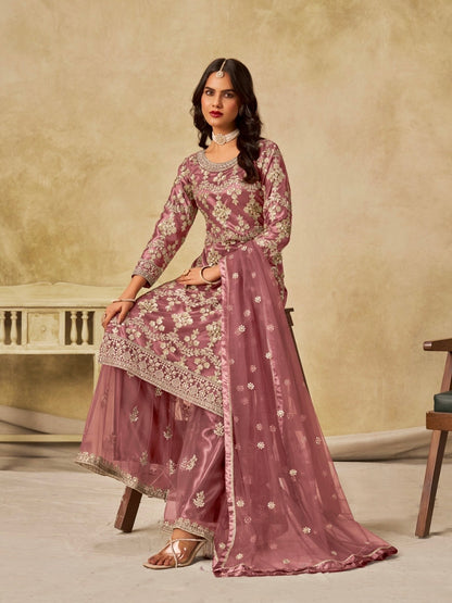 Salwar suit rose gold en net COLLECTION SIMARAN