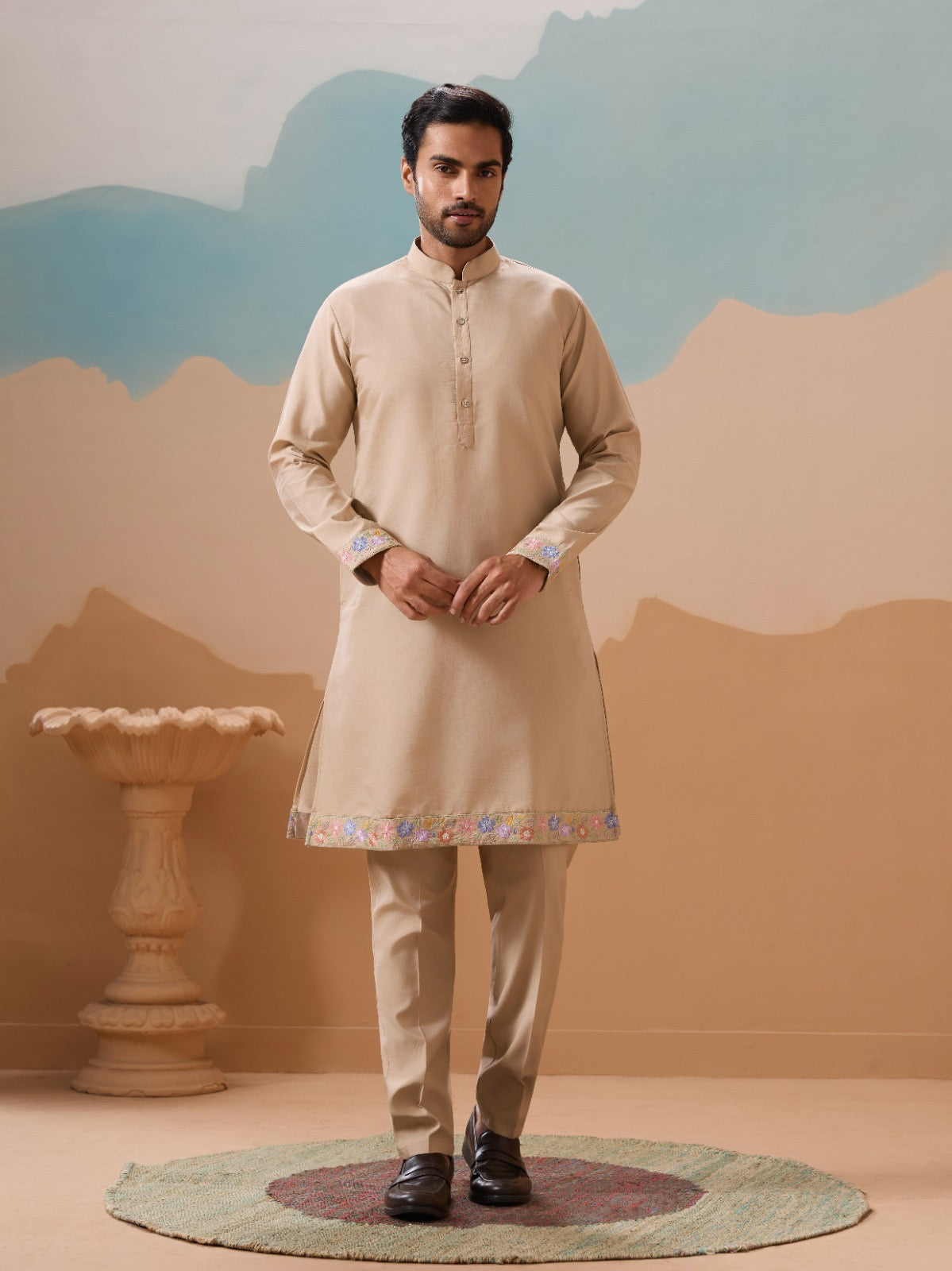 Ensemble Kurta Homme avec Veste Jacket Beige Sable COLLECTION JEET