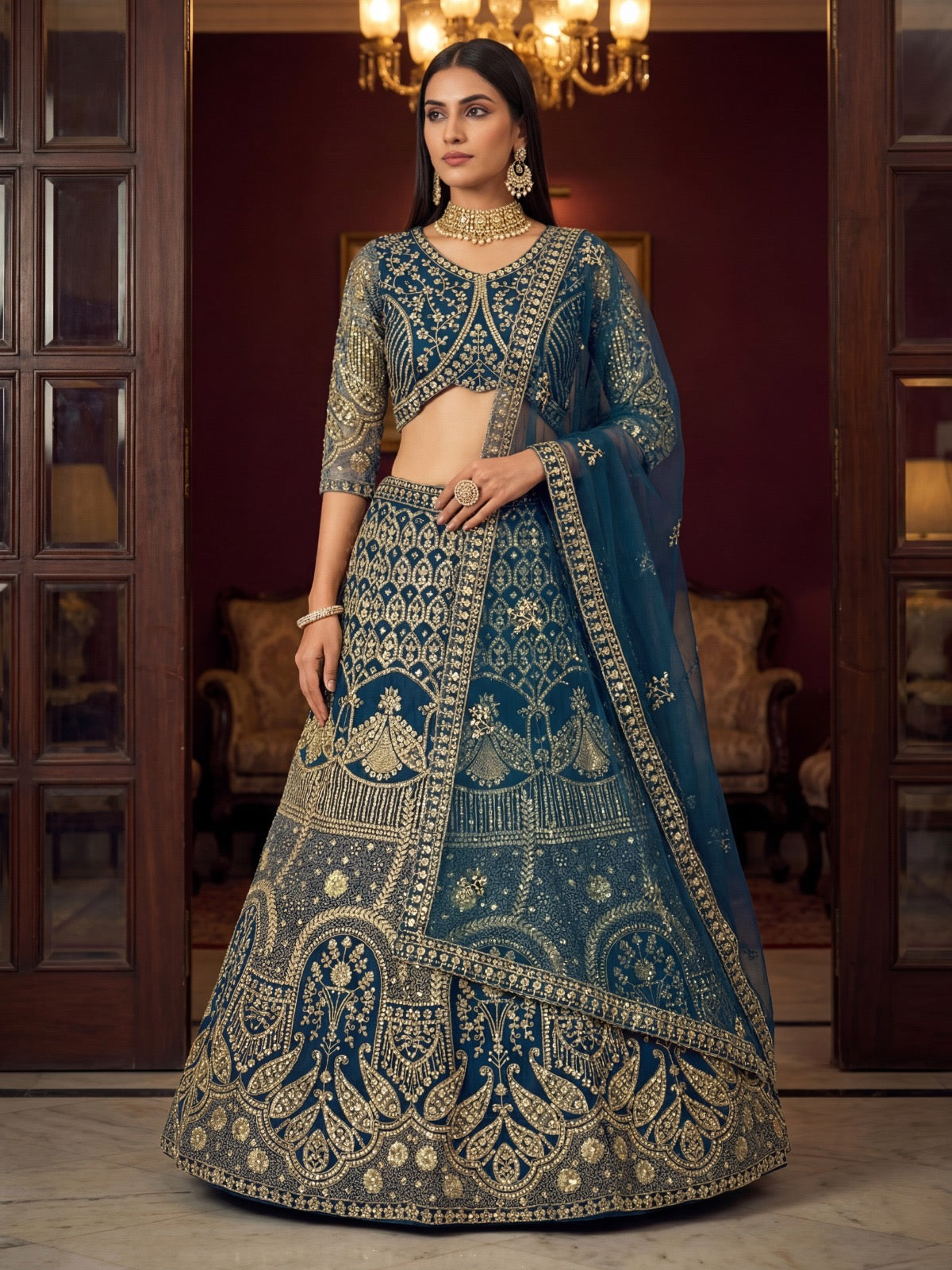 Eleganter rosa-grauer Braut-Lehenga mit Zarkan-Stickerei und Pailletten