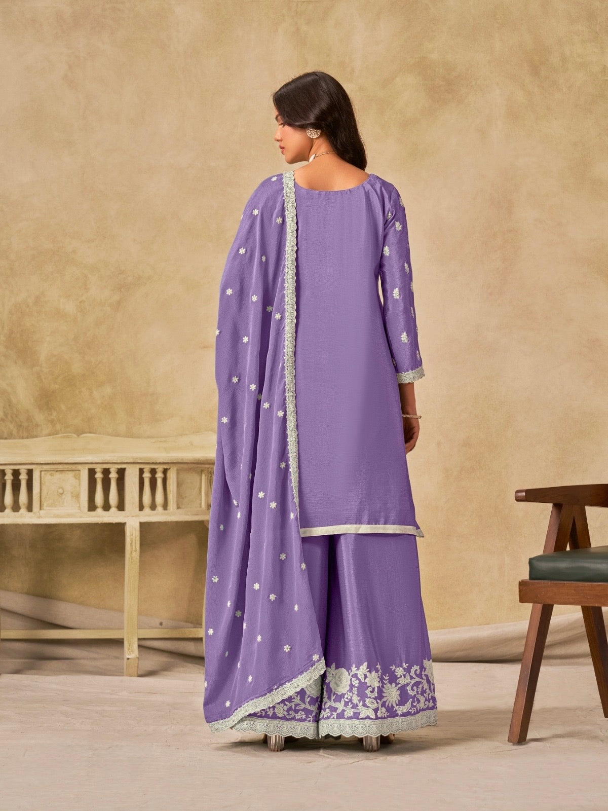 Salwar Palazzo violet clair en soie chinon COLLECTION DIYA