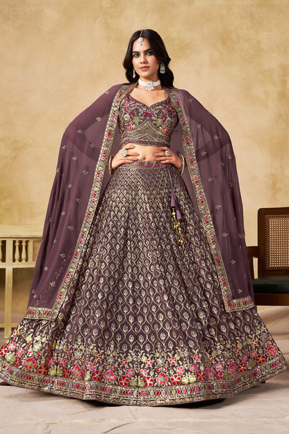 Lehenga violet clair avec broderies romantiques de fleurs COLLECTION MONICA