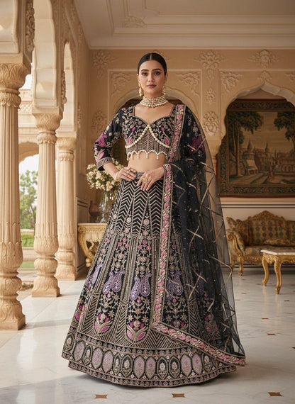 Lehenga broderies et sequins noir Inspiration Designer COLLECTION ANYAA