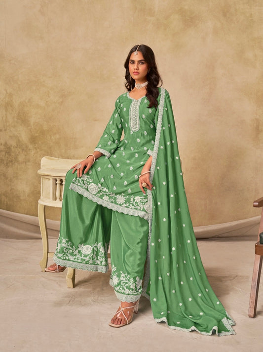 Salwar Palazzo vert clair en soie chinon COLLECTION DIYA