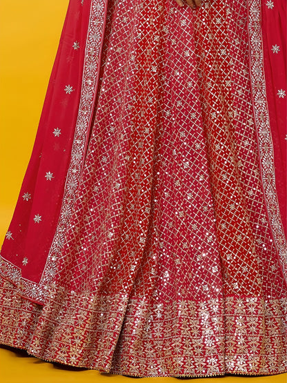 Lehenga rouge en georgette léger avec broderies zari