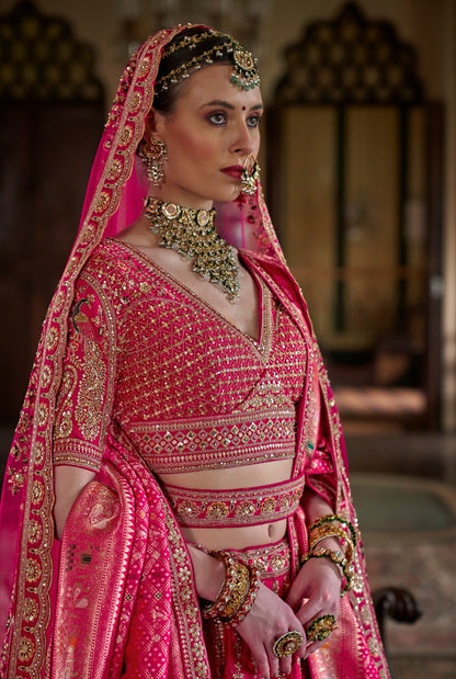 Exclusive Designer Fuchsia Pink Bridal Lehenga with Embroidered and Applique Work NAVYA COLLECTION 2025